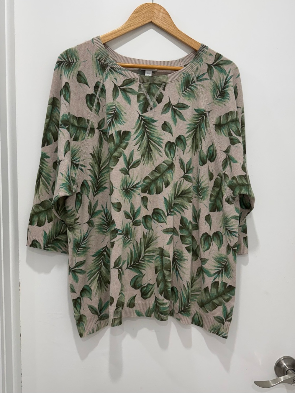J.Jill XL Tropical Palm Leaf Print Lightweight Sweater 3/4 Sleeve